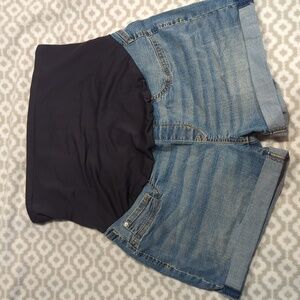 Levi Strauss Maternity Shorts shortie light wash full belly coverage LG large